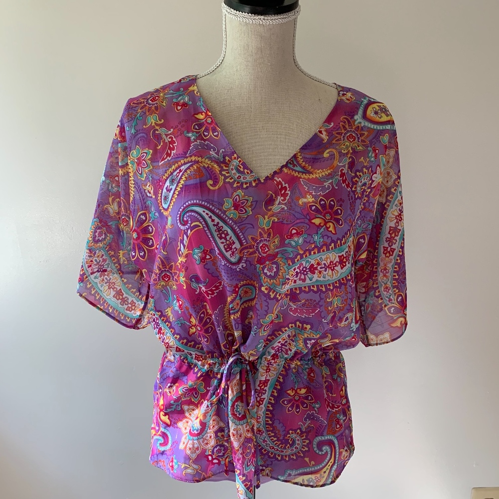 purple Paisley print Chaps top sz. PM